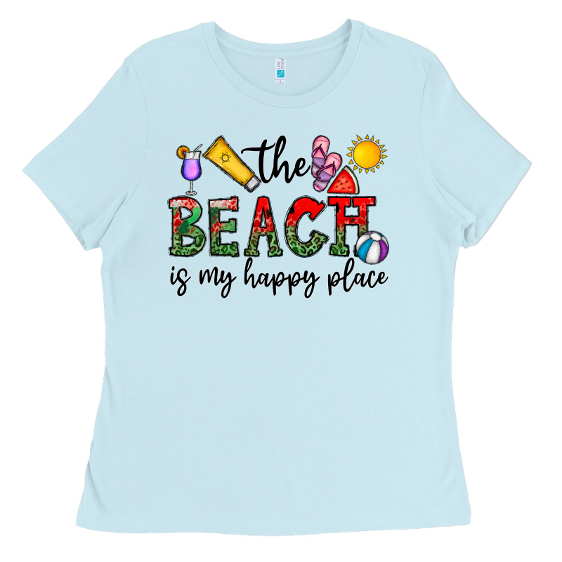 The Beach Is My Happy Place Ladies Tee by CowhideDigitalArt | Teevron