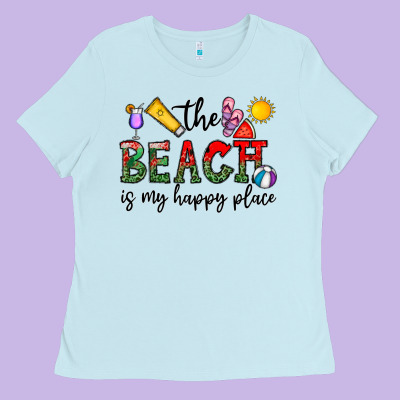 The Beach Is My Happy Place Ladies Tee Designed By Cowhidedigitalart