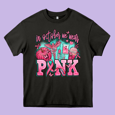 In October We Wear Pink Heavy Core Tee Designed By Adodesignshop