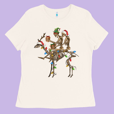 Christmas Deer And Skeletons Ladies Tee Designed By Fadigitalartstudio