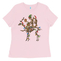 Bubblegum Pink Christmas deer and skeletons Ladies Tee - FaDigitalArtStudio