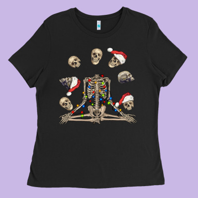 Christmas Human Skeleton And Skulls Ladies Tee Designed By Fadigitalartstudio