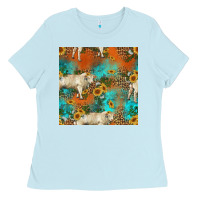 Baby Blue western charolais cow seamless pattern Ladies Tee - HRA Design Shop
