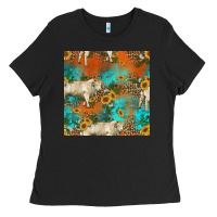 Black western charolais cow seamless pattern Ladies Tee - HRA Design Shop