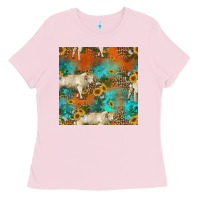 Bubblegum Pink western charolais cow seamless pattern Ladies Tee - HRA Design Shop