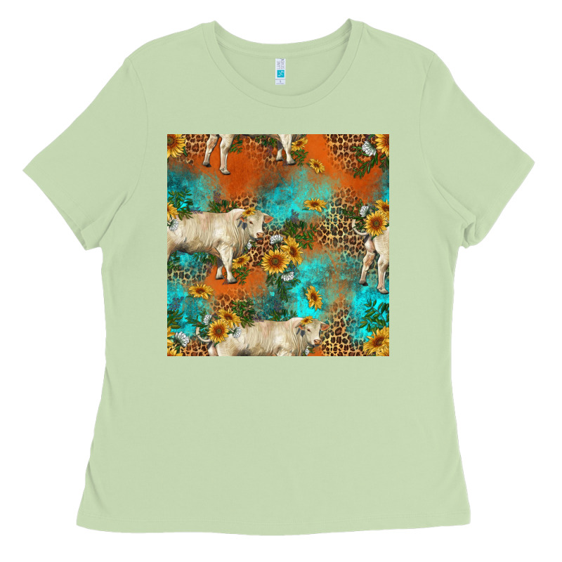 Western Charolais Cow Seamless Pattern Ladies Tee by HRA Design Shop | Teevron