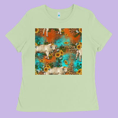 Western Charolais Cow Seamless Pattern Ladies Tee Designed By Hra Design Shop