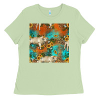Matcha western charolais cow seamless pattern Ladies Tee - HRA Design Shop