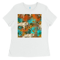 White western charolais cow seamless pattern Ladies Tee - HRA Design Shop