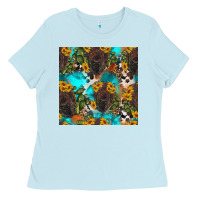 Baby Blue western bison and sunflowers seamless pattern Ladies Tee - HRA Design Shop