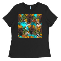 Black western bison and sunflowers seamless pattern Ladies Tee - HRA Design Shop