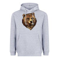Heather Grey Grizzly Bear Head Heavyweight Hoodie - HowdyJamesFarm