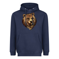 Navy Grizzly Bear Head Heavyweight Hoodie - HowdyJamesFarm