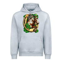 Heather Grey Horse with horseshoe st patricks day Urban Hoodie - FaDigitalArtStudio