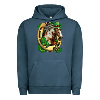 Pigment Midnight Navy Horse with horseshoe st patricks day Urban Hoodie - FaDigitalArtStudio