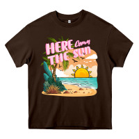 Chocolate Brown here comes the sun Heavy Core Tee - JahusDesignShop