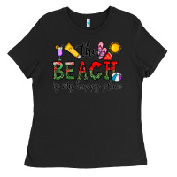 Black the beach is my happy place Ladies Tee - CowhideDigitalArt
