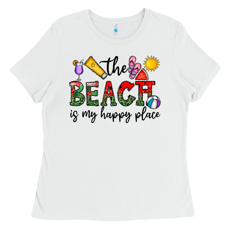 The Beach Is My Happy Place Ladies Tee by CowhideDigitalArt | Teevron
