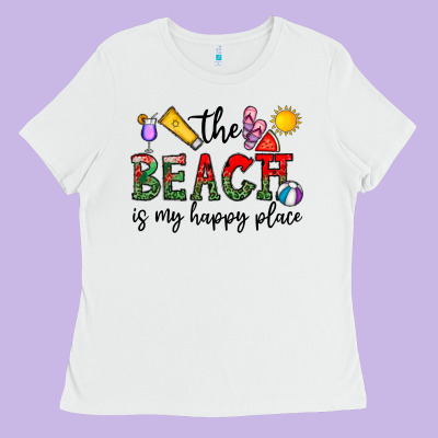The Beach Is My Happy Place Ladies Tee Designed By Cowhidedigitalart