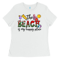 White the beach is my happy place Ladies Tee - CowhideDigitalArt