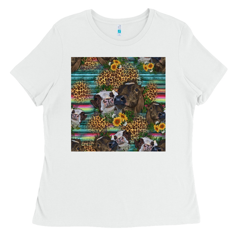 Western Two Cute Heifers Seamless Pattern Ladies Tee by HRA Design Shop | Teevron