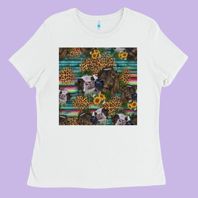 Western Two Cute Heifers Seamless Pattern Ladies Tee Designed By Hra Design Shop