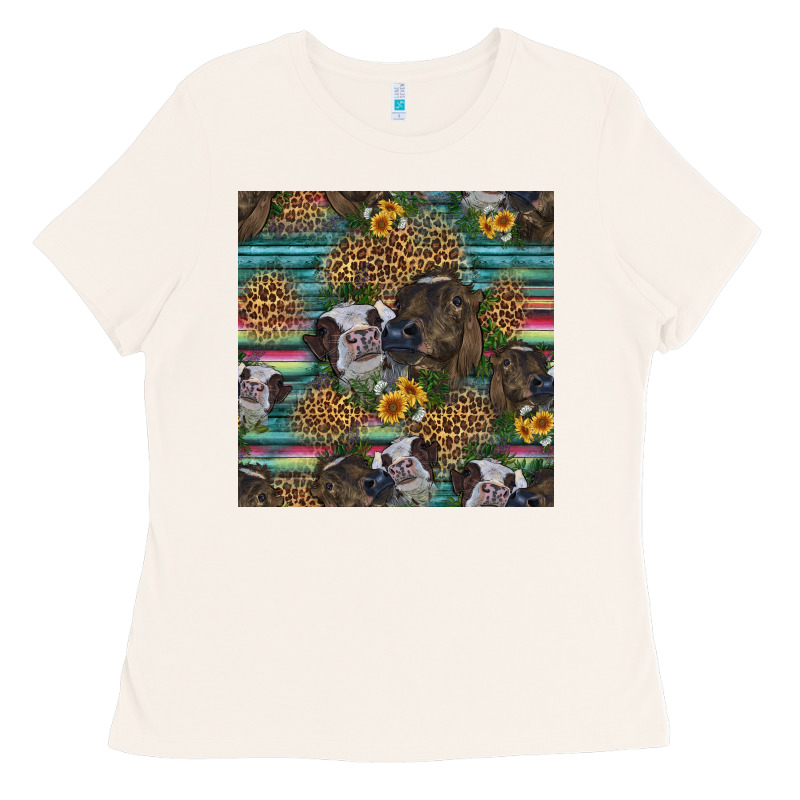 Western Two Cute Heifers Seamless Pattern Ladies Tee by HRA Design Shop | Teevron