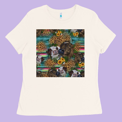 Western Two Cute Heifers Seamless Pattern Ladies Tee Designed By Hra Design Shop