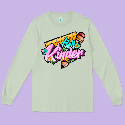Hello Kinder Long Sleeve Tee Designed By Jahusdesignshop