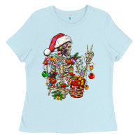 Baby Blue Christmas lights and skeleton Ladies Tee - FaDigitalArtStudio