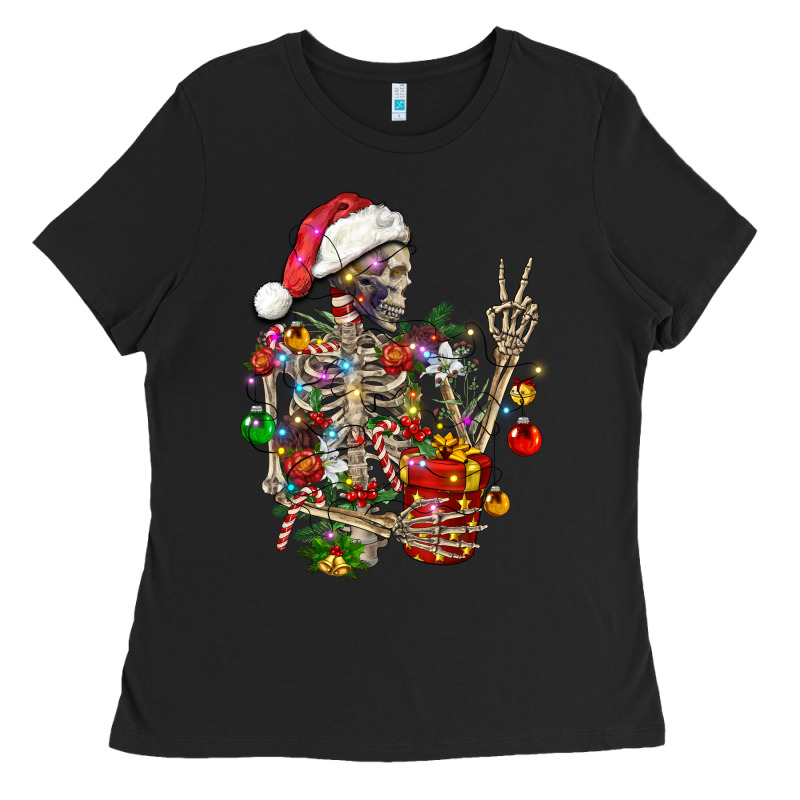 Christmas Lights And Skeleton Ladies Tee by FaDigitalArtStudio | Teevron