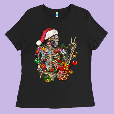 Christmas Lights And Skeleton Ladies Tee Designed By Fadigitalartstudio