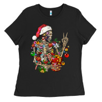 Black Christmas lights and skeleton Ladies Tee - FaDigitalArtStudio