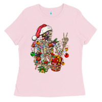 Bubblegum Pink Christmas lights and skeleton Ladies Tee - FaDigitalArtStudio