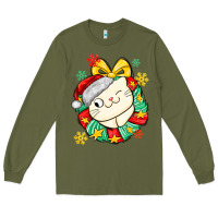 Army Green Christmas wreaths cat Long Sleeve Tee - MaliasSmallBusiness