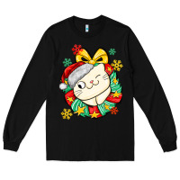 Black Christmas wreaths cat Long Sleeve Tee - MaliasSmallBusiness