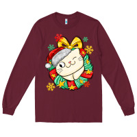 Burgundy Christmas wreaths cat Long Sleeve Tee - MaliasSmallBusiness