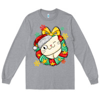 Heather Grey Christmas wreaths cat Long Sleeve Tee - MaliasSmallBusiness