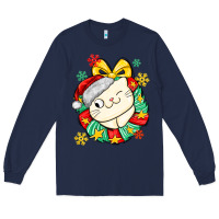 Navy Christmas wreaths cat Long Sleeve Tee - MaliasSmallBusiness