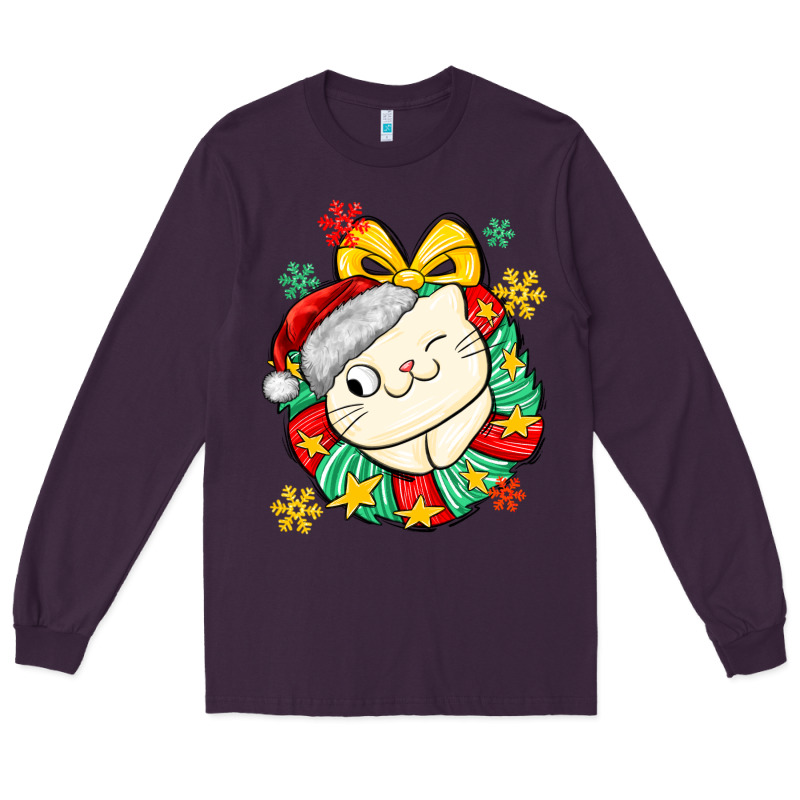 Christmas Wreaths Cat Long Sleeve Tee by MaliasSmallBusiness | Teevron