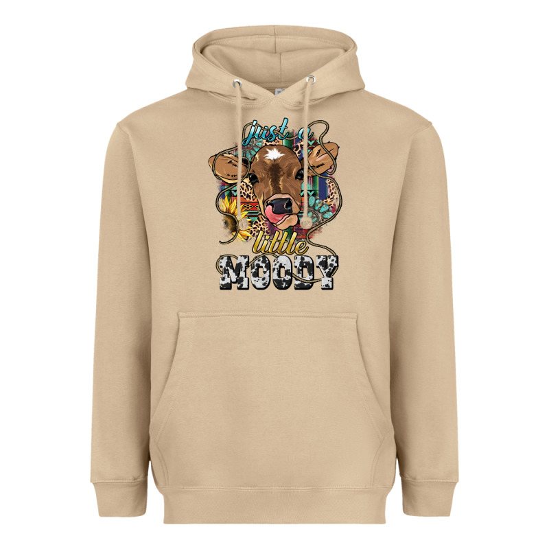 Just A Little Moody Baby Cow Heavyweight Hoodie by HowdyJamesFarm | Teevron
