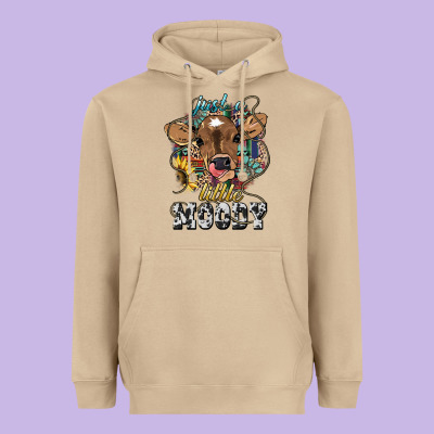 Just A Little Moody Baby Cow Heavyweight Hoodie Designed By Howdyjamesfarm
