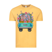 Vintage Mustard truck with flowers Vintage Tee - MaliasSmallBusiness