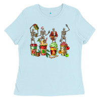 Baby Blue christmas skeleton coffee cups Ladies Tee - FaDigitalArtStudio
