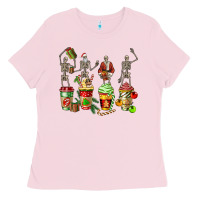 Bubblegum Pink christmas skeleton coffee cups Ladies Tee - FaDigitalArtStudio