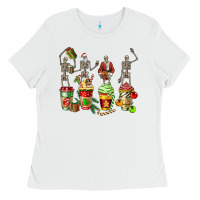 White christmas skeleton coffee cups Ladies Tee - FaDigitalArtStudio