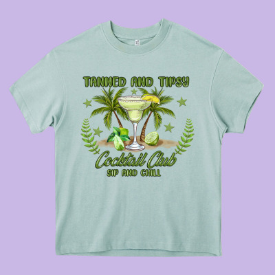 Tanned And Tipsy Cocktail Club Sip And Chill Heavy Core Tee Designed By Jahusdesignshop
