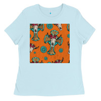 Baby Blue western cross and bull skull seamless pattern Ladies Tee - HRA Design Shop