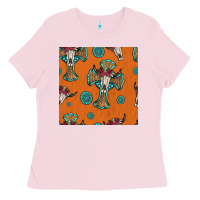 Bubblegum Pink western cross and bull skull seamless pattern Ladies Tee - HRA Design Shop
