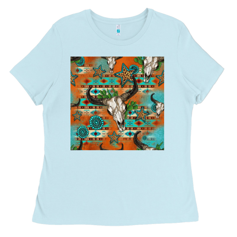Western Bull Skull Seamless Pattern Ladies Tee by HRA Design Shop | Teevron